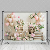 Aperturee - Aperturee Romantic Balloon Pink Floral Valentines Day Backdrop